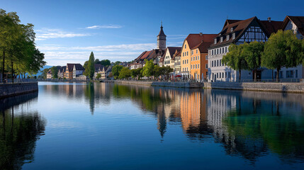 Fototapeta premium Charming Half-Timbered Houses in Lindau by Lake Constance
