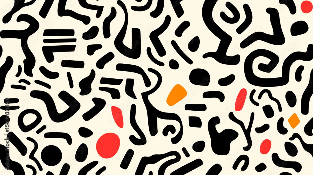 Aufkleber abstract geometric shapes pattern in bold colors on cream background