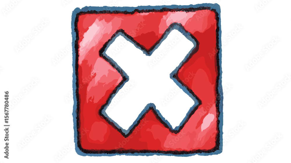 Poster red checkmark icon with white background in hand-drawn style