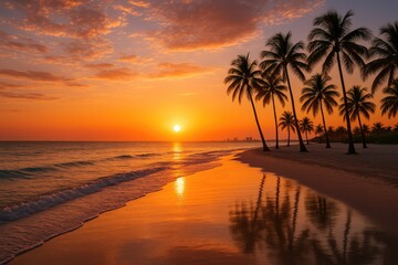 Evening at the seaside with a vibrant sunset