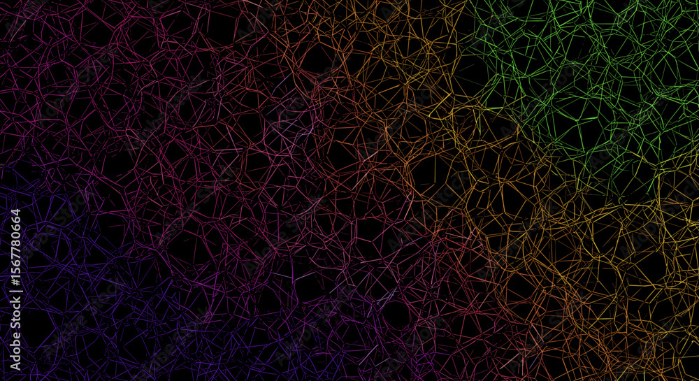 Poster colorful abstract pattern with intertwining lines on dark background