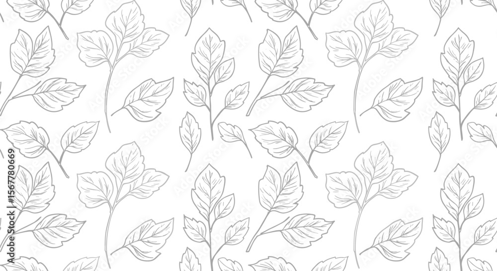 Poster leaf pattern design in simple black and white line art style