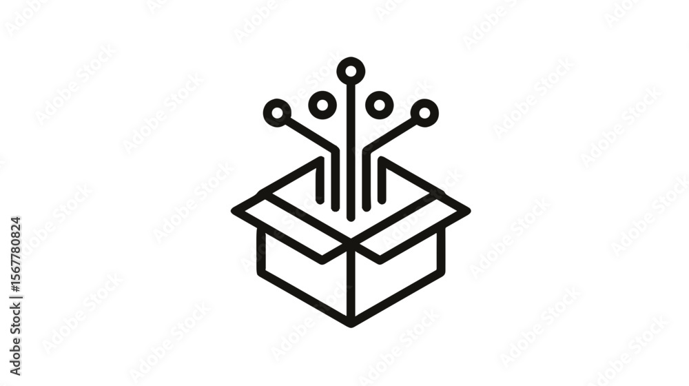 Poster digital connections emerging from an open box in minimal style