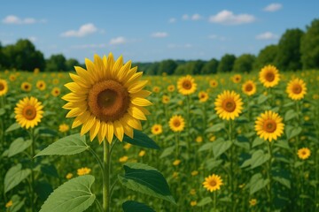Bright yellow sunflowers blooming in a lush meadow
