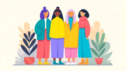 Women together in flat graphic style, friendship theme