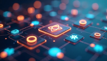 Futuristic Digital Interface with Vibrant Symbols