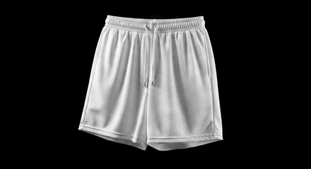White Mesh Basketball Shorts on Black Background