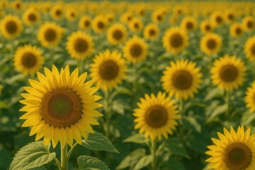 Obraz premium Vast sunflower plantations under the summer sky