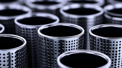 Various-sized, gleaming metal graters and strainers for cooking and kitchen preparation
