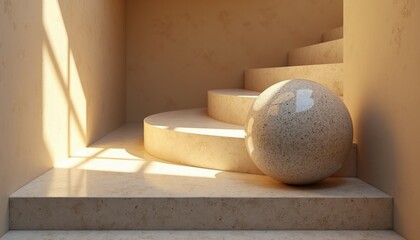 Obraz premium Elegant Curved Steps with a Polished Sphere Accent