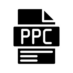 Ppc Glyph Icon. File Document icon abbreviation for Advertising model where advertisers pay per click