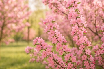 The arrival of spring is marked by blooming pink flowers on trees as nature awakens.