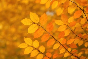 Obraz premium Autumn foliage transforms into shades of yellow, gold, and orange on the leaves of a tree
