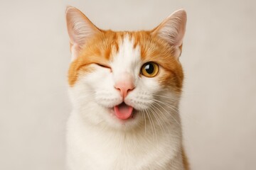 Fototapeta premium Adorable white and orange feline with a humorous expression