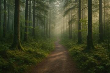 A chilly morning walk along a forest path