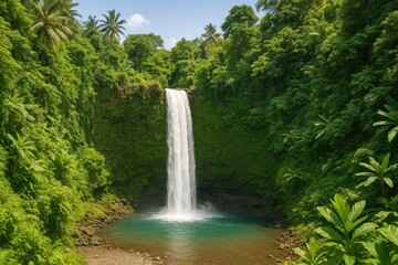 Hidden Tropical Waterfall in a Remote Location