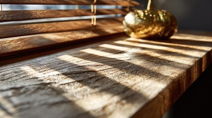 Wooden surface with sunlight and shadows