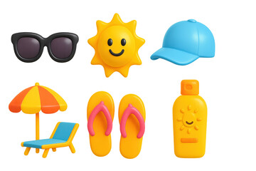 Summer Vacation Emoji Set on Transparent Background