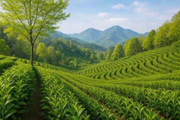 Naklejka premium Mountainous area with tea cultivation