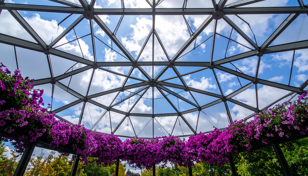 Glass dome. Bottom view flower gerden