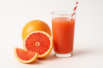 Delicious homemade grapefruit beverage with fresh fruits on a white background
