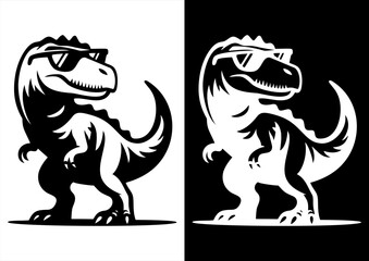 Cool Cartoon Spinosaurus Wearing Sunglasses – Black and White Vector Art