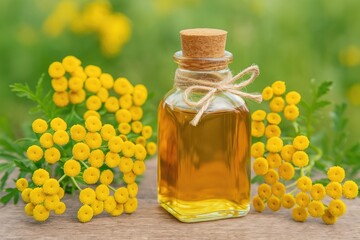 Bottle of Tansy Extract with Focus on Nature