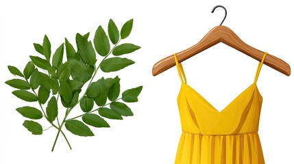 Yellow dress with green leaves illustration