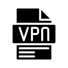 Vpn Glyph Icon. File Document icon stands for Virtual private network for secure connections.