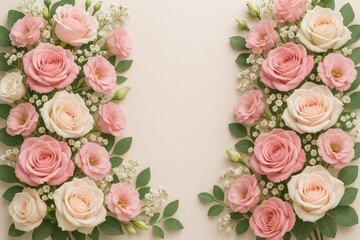Elegant floral arrangement featuring pink and white blossoms with a rose bouquet, perfect for special occasions. Includes a floral frame and space for personalized messages for birthdays, Mother's