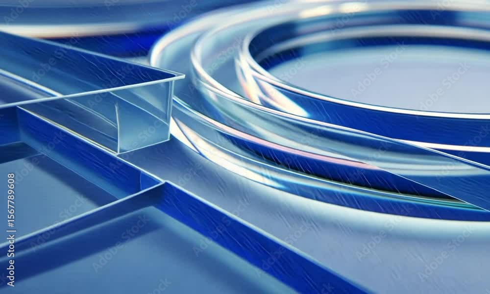 Aufkleber close up shot of abstract blue glass shapes with curved and angular geometric design elements