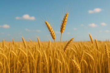 Naklejka premium Golden wheat stalks growing in a vast field