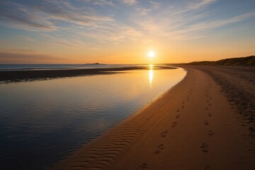 Morning stroll along Sandy Hirst spit during low tide in Tyninghame, East Lothian