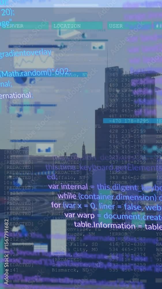 Aufkleber animation of statistical data processing against aerial view of cityscape