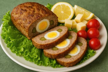 Traditional Meatloaf Recipe with Pork and Beef, Enriched with Boiled Eggs and Cucumbers