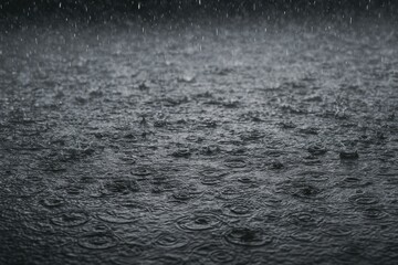 Intense downpour hitting the road with water splashes and puddles forming