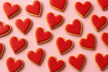 Obraz premium Festive pink-themed heart-shaped cookies for celebrations and parties