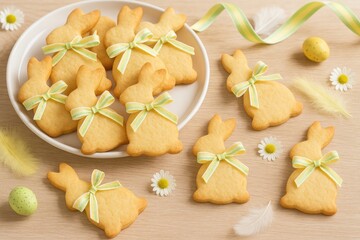 Spring-themed bunny-shaped homemade butter cookies