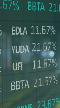 Animation of financial data processing over train platform