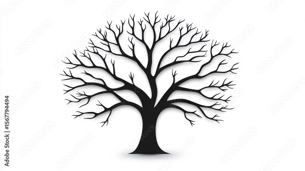 Poster artistic representation of a leafless tree with branches on white background