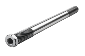 Precision Machined Steel Axle with Threaded Ends and Hex Head Bolt Engineering Component Metal on transparent background