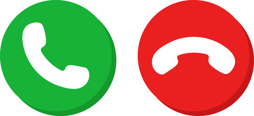 phone call Accept and decline icon set.  Cell phone communication symbol. Phone Dial Symbols. Green and Red. yes and no buttons. Incoming call icons