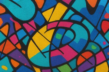 Fototapeta premium Vivid mural featuring paint splatters and street art influences with vibrant aerosol outlines on a textured wall