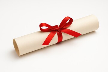 Red Ribbon Degree Scroll on White Background for Graduation Ceremony