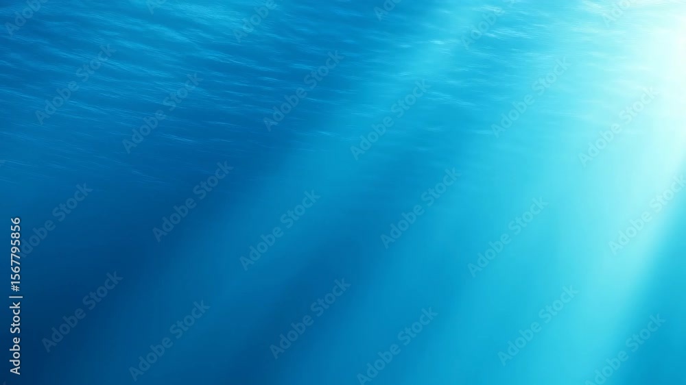 Poster underwater scene with sunlight rays penetrating deep blue water, creating soft gradient and light wa
