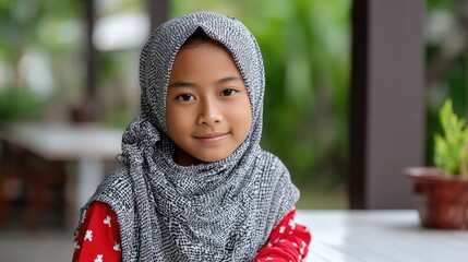 Young girl wearing hijab outdoor portrait