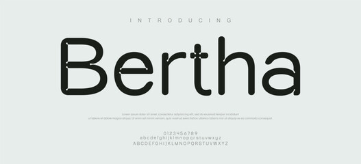 Bertha modern geometric sans serif futuristic font alphabet vector set