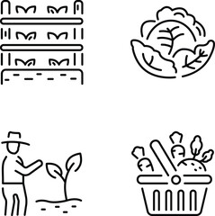 Set of Agriculture Art Linear Icons 