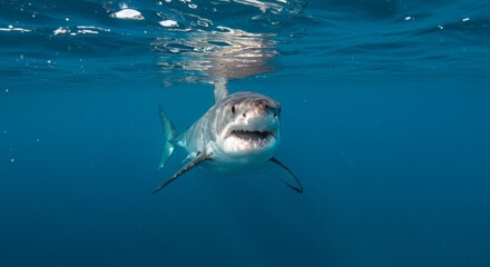Majestic great white shark underwater