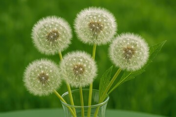 Obraz premium Collection of dandelion seeds displayed in a glass container